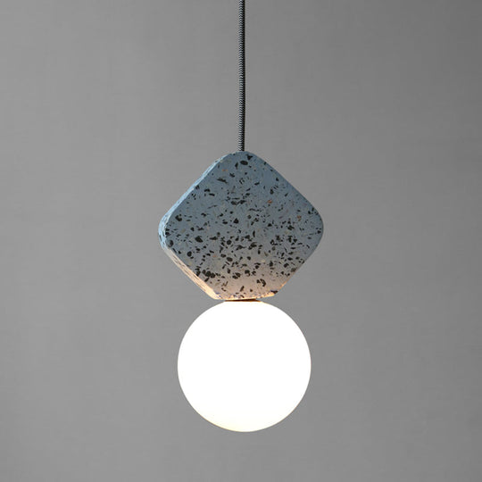 Minimalist Opal Glass Globe Pendant Light With Terrazzo Accent For Dining Room Ceiling Blue