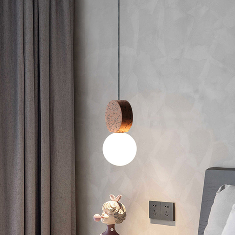 Globe Opal Glass Pendant Light with Terrazzo Decor - Minimalistic Single Hanging Ceiling Light for Dining Room