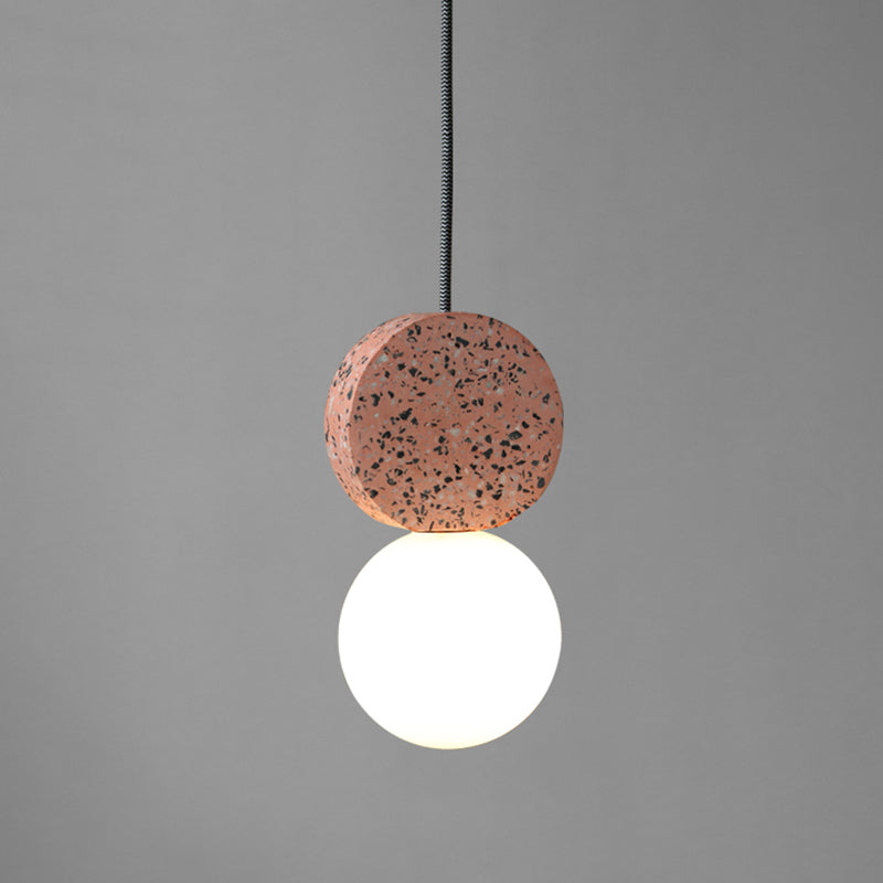 Minimalist Opal Glass Globe Pendant Light With Terrazzo Accent For Dining Room Ceiling Red
