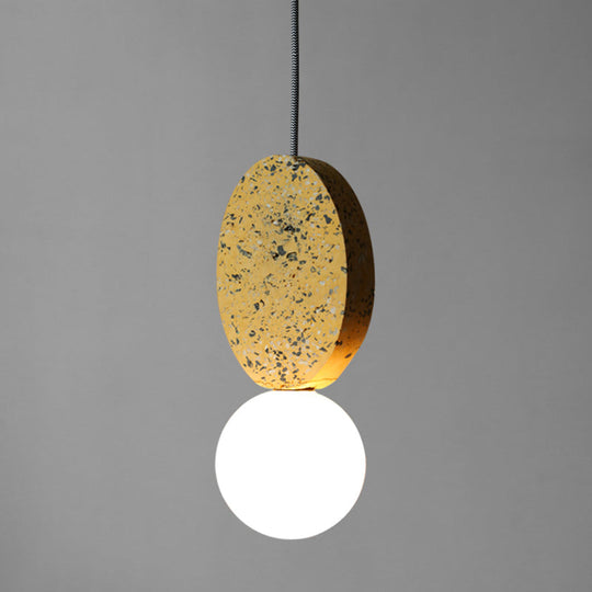 Minimalist Opal Glass Globe Pendant Light With Terrazzo Accent For Dining Room Ceiling Yellow