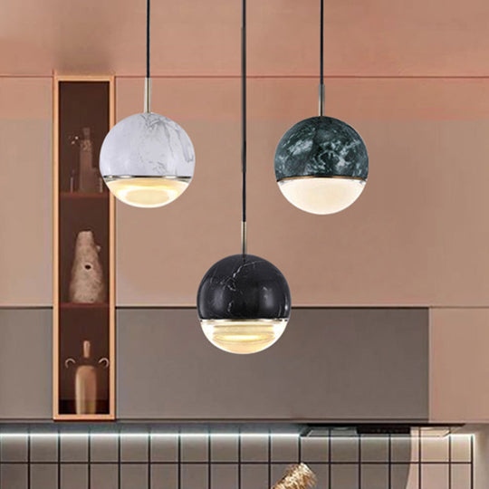 Simplicity Marble Dome Pendant Light For Dining Room - Single Bulb Suspension Fixture