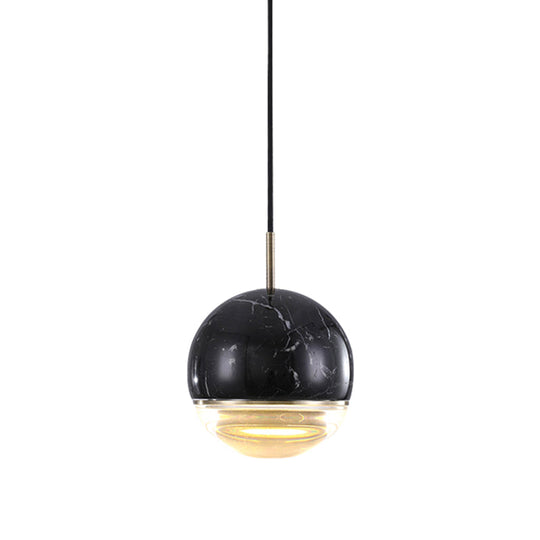 Simplicity Marble Dome Pendant Light For Dining Room - Single Bulb Suspension Fixture Black / 6