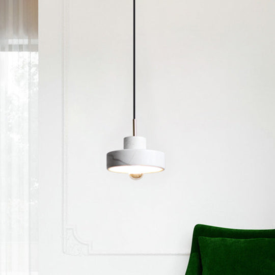 Minimalistic Stone Lid Shaped Ceiling Light - White Pendant for Living Room