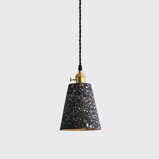 Minimalistic Geometric Terrazzo Pendant Light - Dining Room Ceiling Suspension Lighting Black / Cone