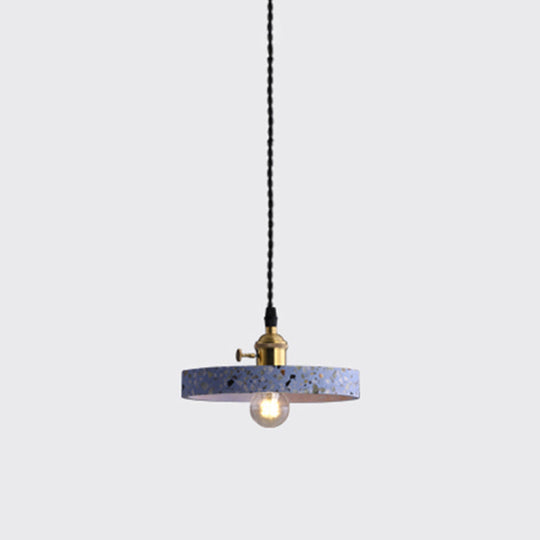 Minimalistic Geometric Terrazzo Pendant Light - Dining Room Ceiling Suspension Lighting Blue / Round