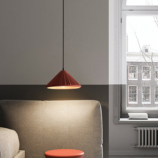 Ribbed Cement Conical Ceiling Light - Modern Hanging Lamp For Bedside Or Dining Room