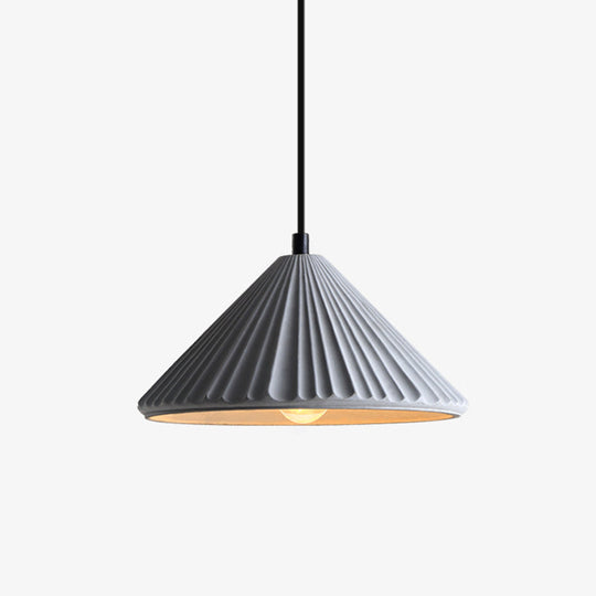 Ribbed Cement Conical Ceiling Light - Modern Hanging Lamp For Bedside Or Dining Room Grey