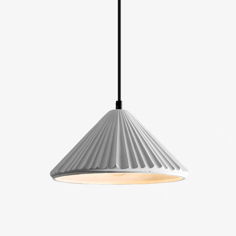 Ribbed Cement Conical Ceiling Light - Modern Hanging Lamp For Bedside Or Dining Room White