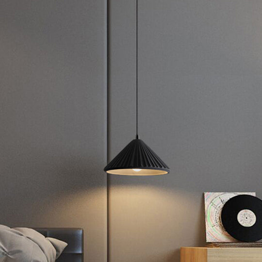 Ribbed Cement Conical Ceiling Light - Modern Hanging Lamp For Bedside Or Dining Room