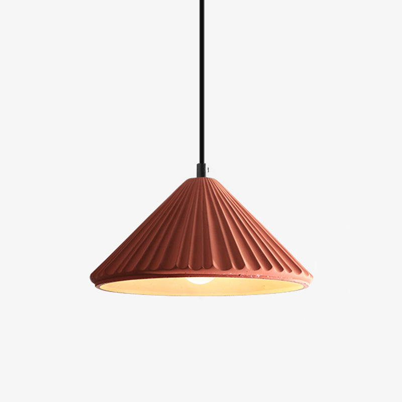 Ribbed Cement Conical Ceiling Light - Modern Hanging Lamp For Bedside Or Dining Room Orange
