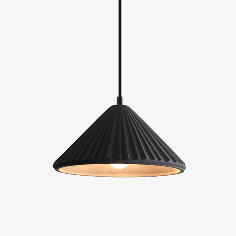 Ribbed Cement Conical Ceiling Light - Modern Hanging Lamp For Bedside Or Dining Room Black