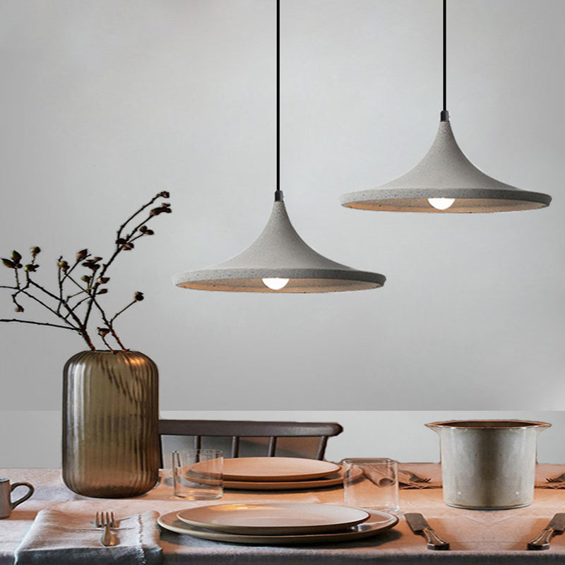 Sleek Grey Cement Cone Suspension Pendant Ceiling Light - Ideal For Dining Rooms