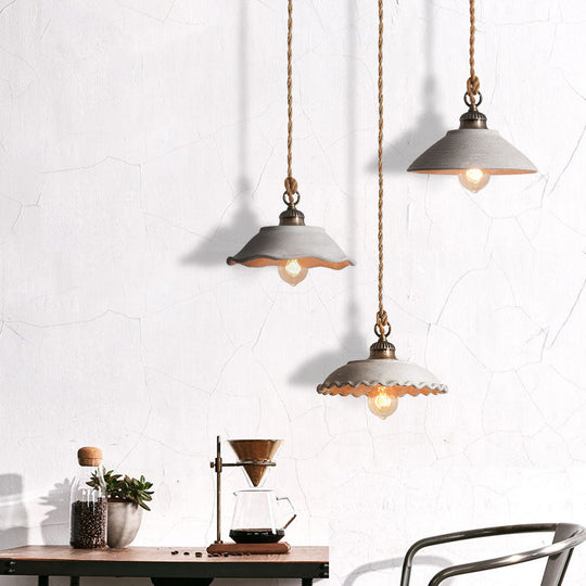 Minimalist Grey Cement Bowl Pendant Light For Dining Room Ceiling