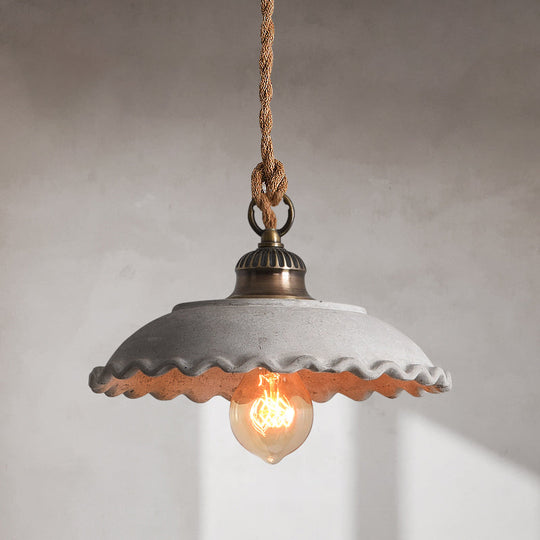 Minimalist Grey Cement Bowl Pendant Light For Dining Room Ceiling / C