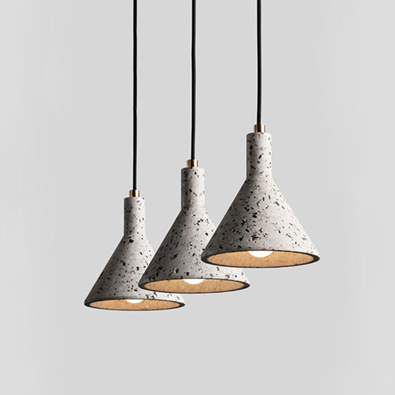 Sleek Terrazzo Funnel Pendant Light for Dining Room - Single-Bulb Suspension Fixture