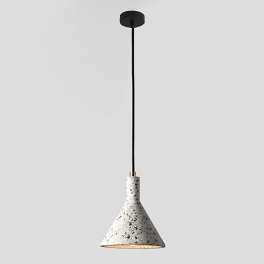 Simplicity Terrazzo Funnel Pendant Light - Single-Bulb Suspension Fixture For Dining Room White