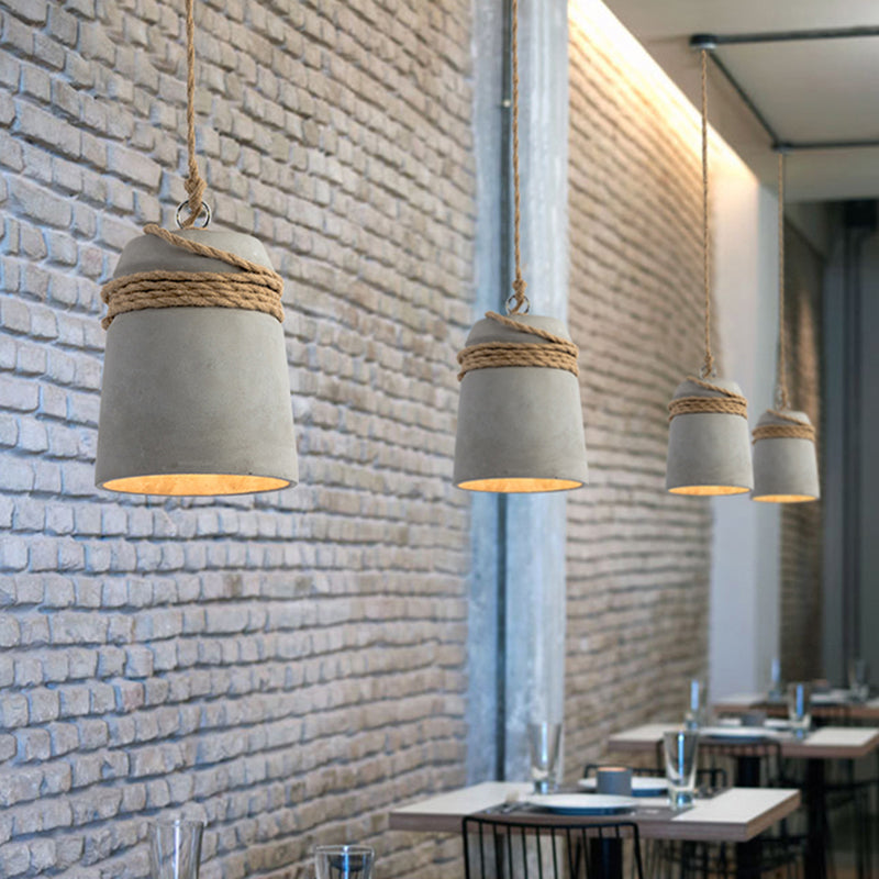 Simplicity Cement Pendant Light For Dining Room Ceiling With Bell Suspension