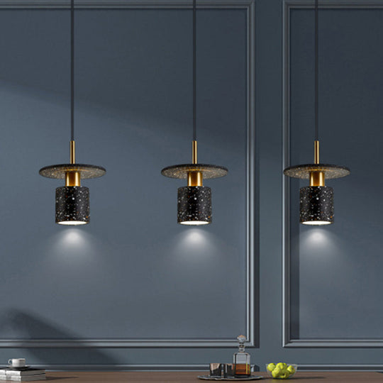 Nordic Style Terrazzo Pendant Light for Restaurants - Cylinder & Disc Suspension Fixture