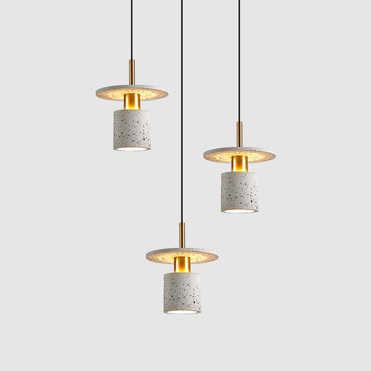 Nordic Style Terrazzo Pendant Light for Restaurants - Cylinder & Disc Suspension Fixture