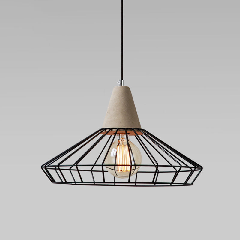 Metallic Minimalist Pendant Light: Caged Dining Room Suspension with Cement Top (Grey)