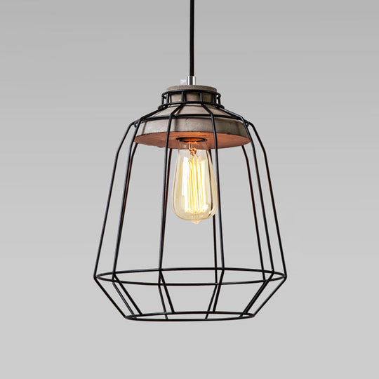 Metallic Minimalist Pendant Light: Caged Dining Room Suspension with Cement Top (Grey)