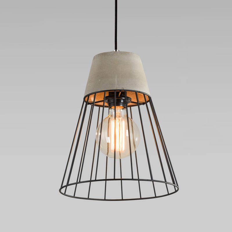 Metallic Minimalist Pendant Light: Caged Dining Room Suspension with Cement Top (Grey)