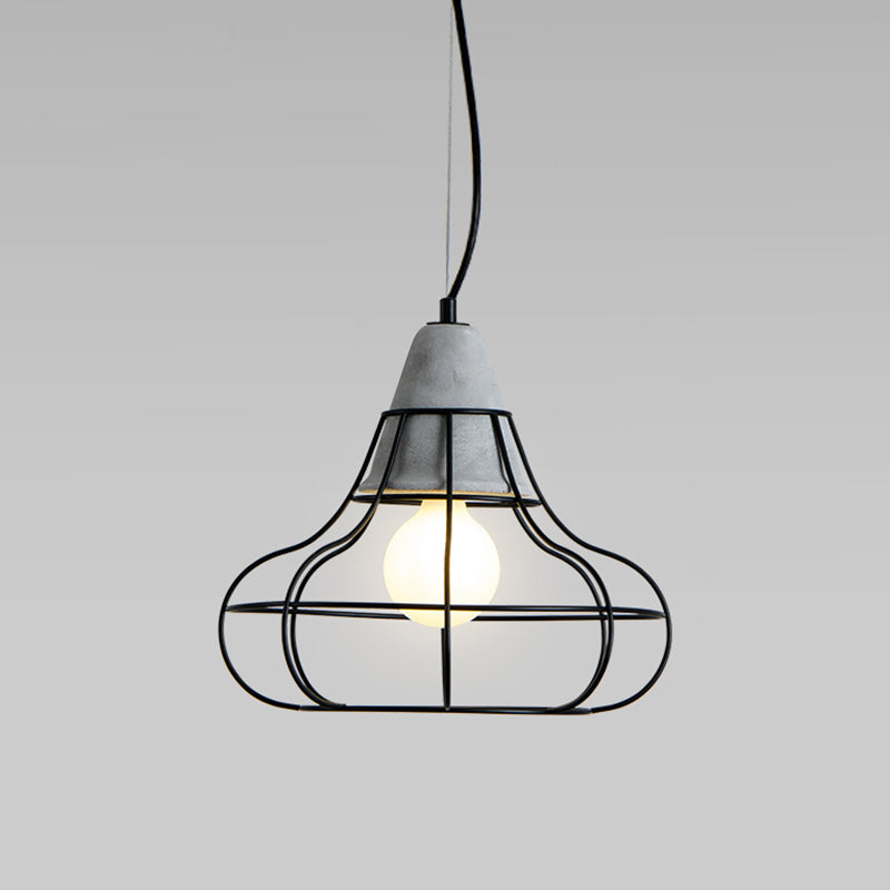 Metallic Minimalist Pendant Light: Caged Dining Room Suspension with Cement Top (Grey)