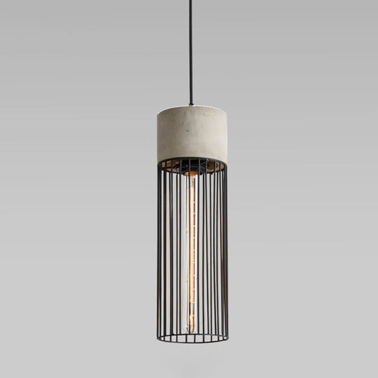 Metallic Minimalist Pendant Light: Caged Dining Room Suspension with Cement Top (Grey)