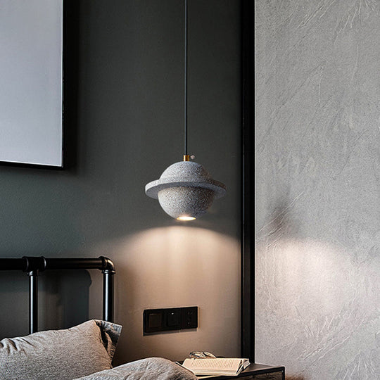 LED Planet Shaped Cement Hanging Lamp: Stylish Single-Bulb Pendant Light for Bedroom
