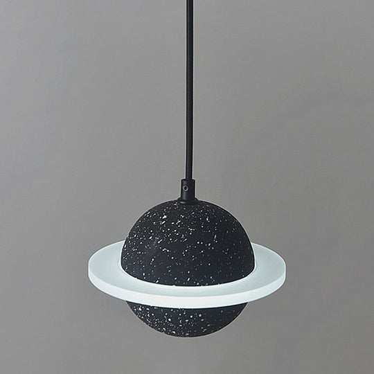 Led Planet Shaped Cement Hanging Pendant Light Fixture For Bedroom - Single Bulb Black