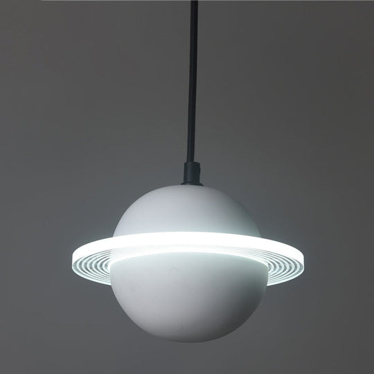 Led Planet Shaped Cement Hanging Pendant Light Fixture For Bedroom - Single Bulb White
