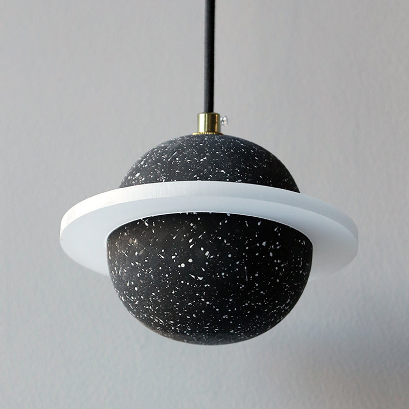 LED Planet Shaped Cement Hanging Lamp: Stylish Single-Bulb Pendant Light for Bedroom