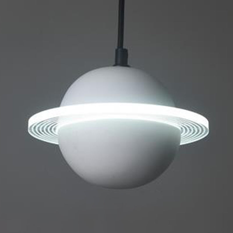 Led Planet Shaped Cement Hanging Pendant Light Fixture For Bedroom - Single Bulb