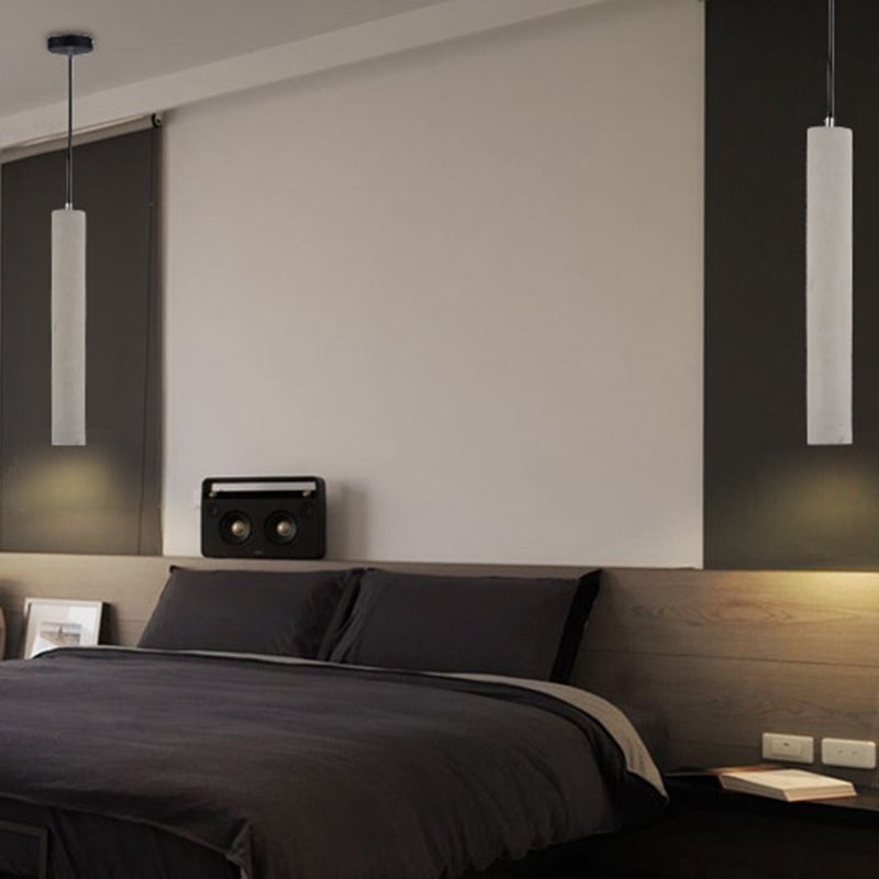 Grey Cement Tube Hanging Lamp: Minimalist Single-Bulb Ceiling Lighting for Dining Room