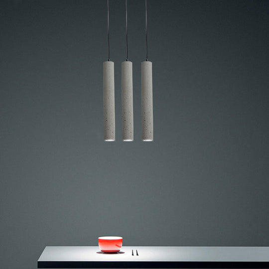 Tube-Shaped Cement Hanging Lamp For Minimalist Dining Rooms In Grey