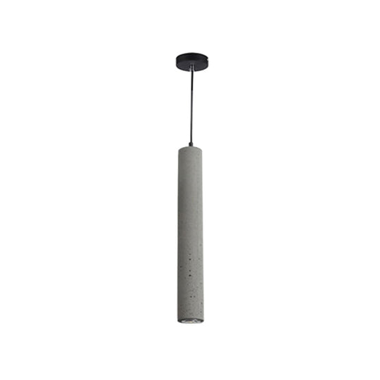 Grey Cement Tube Hanging Lamp: Minimalist Single-Bulb Ceiling Lighting for Dining Room