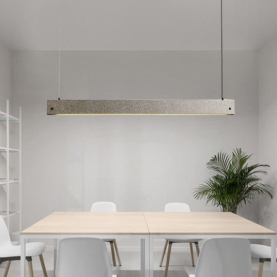 Modern Grey Cement Rectangular Linear Pendant Light With Led Suspension - Perfect For Dining Room /