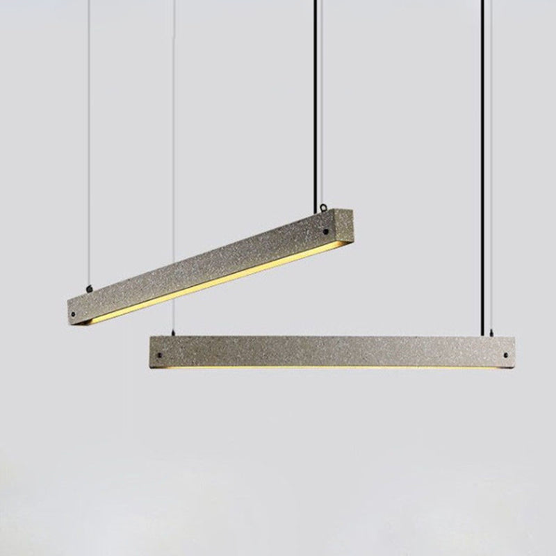 Modern Grey Cement Rectangular Linear Pendant Light With Led Suspension - Perfect For Dining Room
