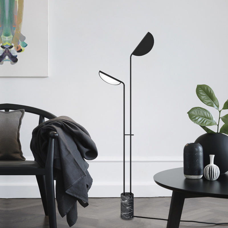 Nordic Cylindrical Base Led Floor Light In Black Marble For Living Room
