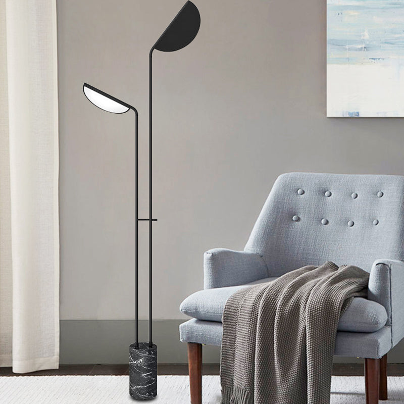 Nordic Cylindrical Base Led Floor Light In Black Marble For Living Room