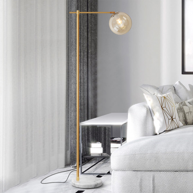 Minimalistic Marble Floor Lamp With Dome Shade - Flat Round Design 1-Light Standing Lighting For