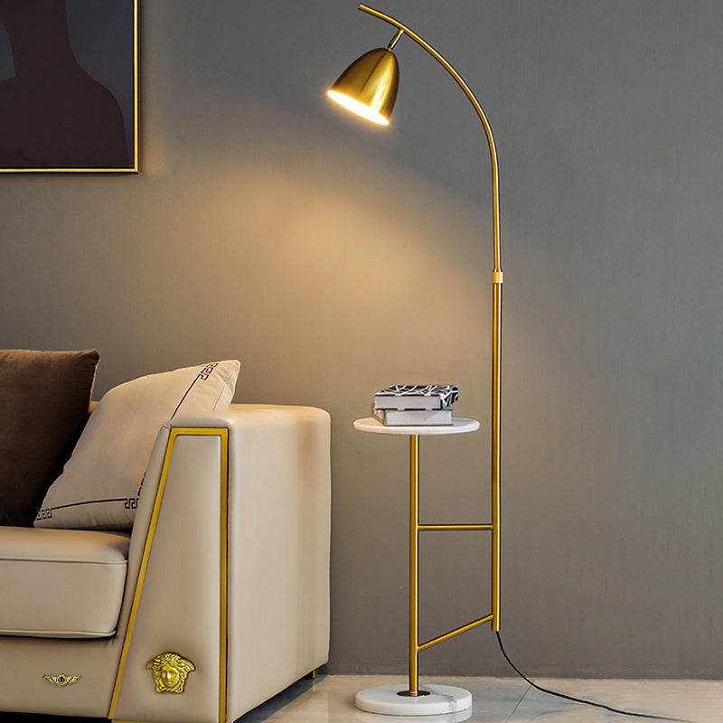 Sleek Metal Floor Lamp With Tray And Marble Base - Bell Standing Light For Living Room Gold / B