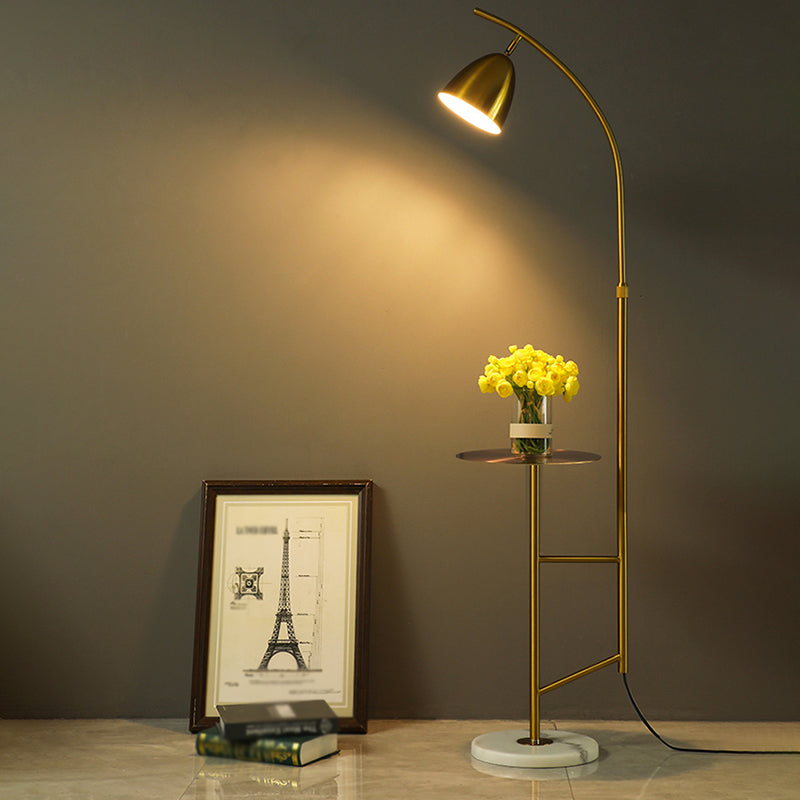 Sleek Metal Floor Lamp With Tray And Marble Base - Bell Standing Light For Living Room Gold / A