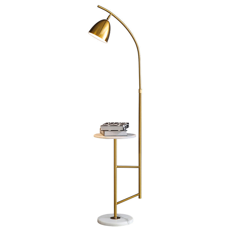Sleek Metal Floor Lamp With Tray And Marble Base - Bell Standing Light For Living Room