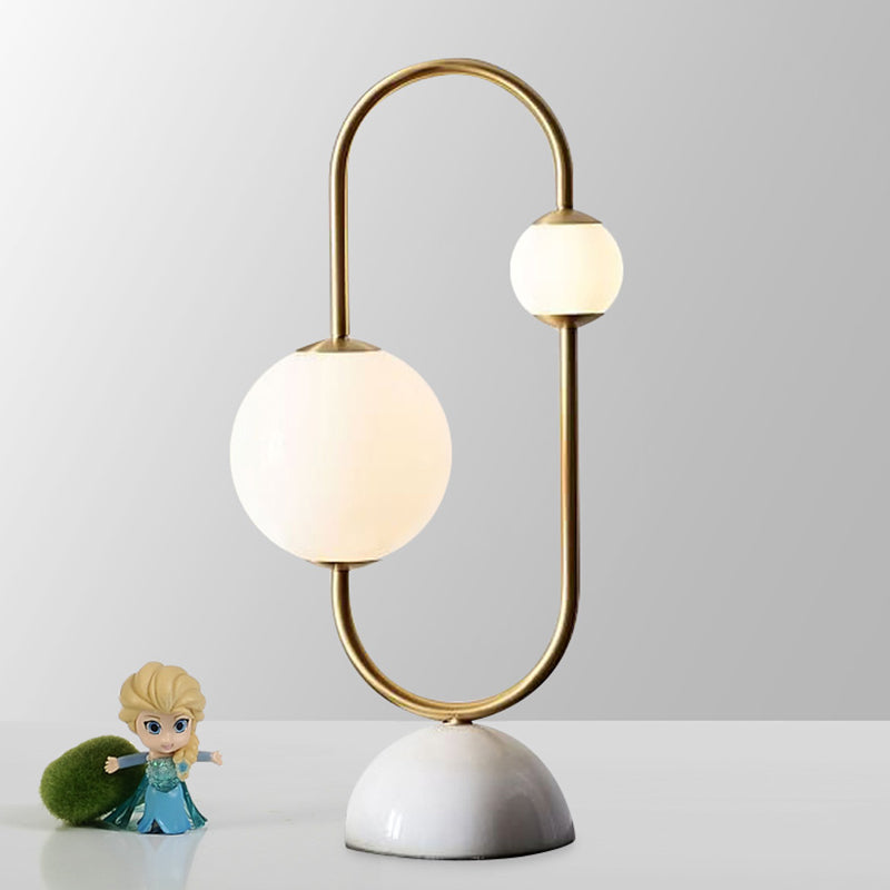 Modern Gold Led Nightstand Lamp With Frosted Glass Shades Marble Dome Base 2 Heads
