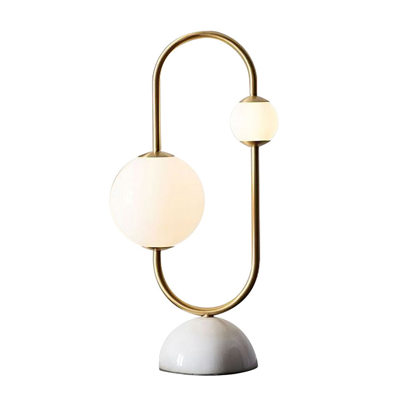 Modern Gold Led Nightstand Lamp With Frosted Glass Shades Marble Dome Base 2 Heads