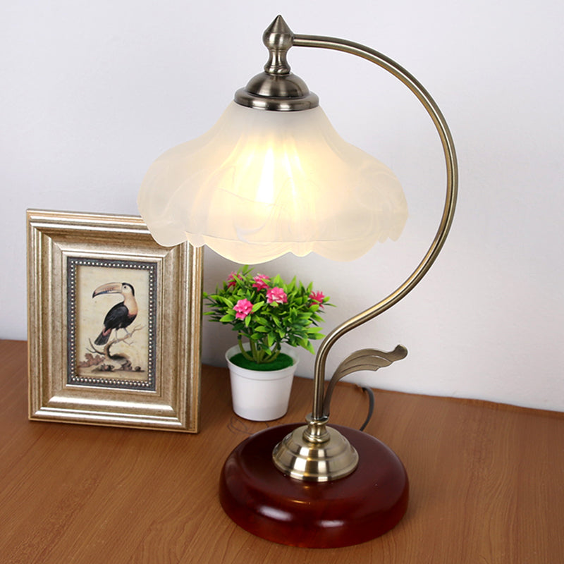 Traditional Brown Dome Table Lamp With Frosted Glass Shade - Single-Bulb Nightstand And Living Room