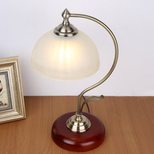 Traditional Brown Dome Table Lamp With Frosted Glass Shade - Single-Bulb Nightstand And Living Room
