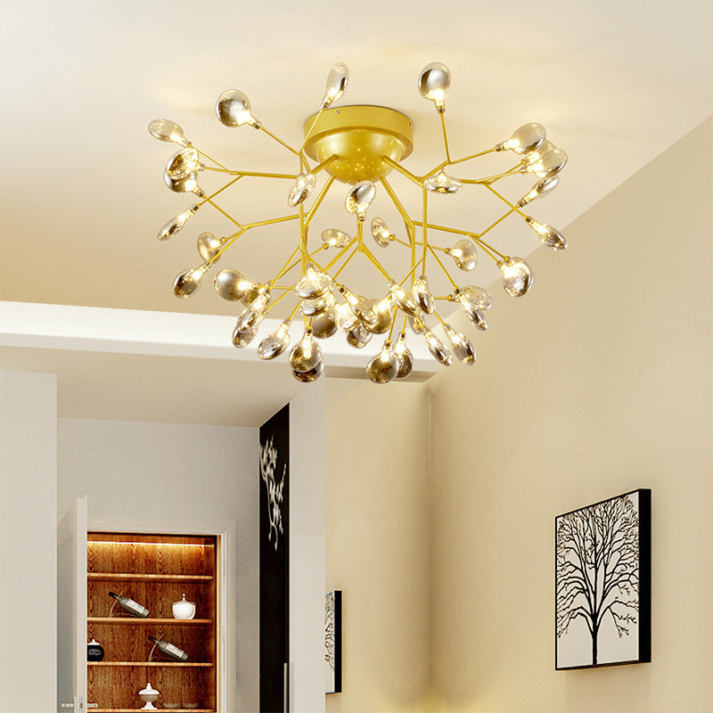 Golden Metallic Led Semi Flush Mount Ceiling Chandelier For Living Rooms Gold / A