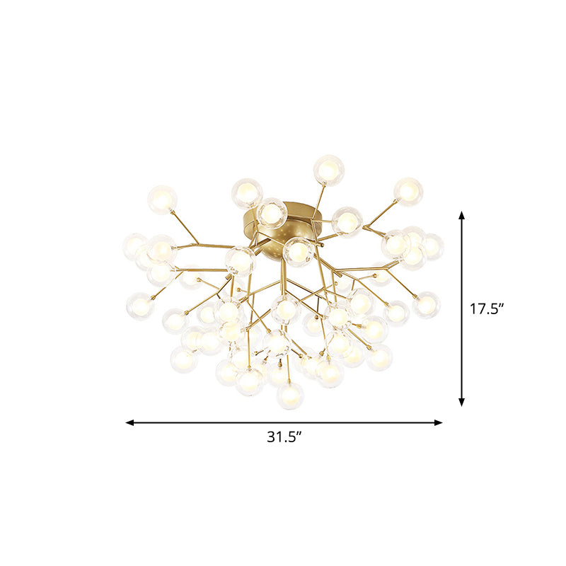 Modern Semi-Flush Led Chandelier For Bedroom With Metal Branches And Bubble Shade